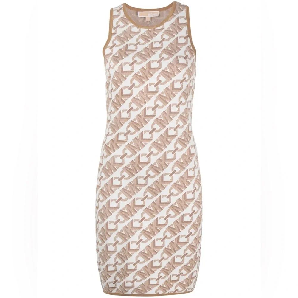Michael Kors Horsebit Mini Dress Knit Logo Jacquard Knit Sleeveless Stretch NEW